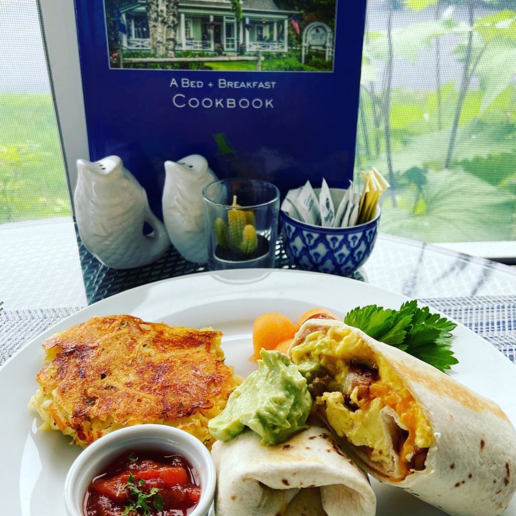 Scrambled farm fresh with sausage, cheddar and avocado cream.